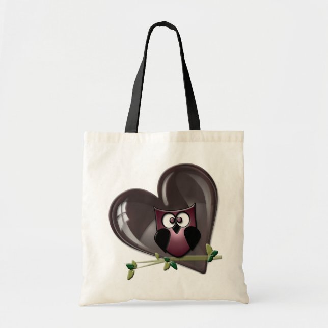 Cute Red Owl and Heart Gifts Tote Bag (Front)