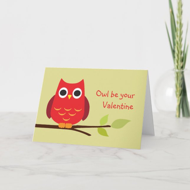Cute red owl be your valentine adorable holiday card (Front)