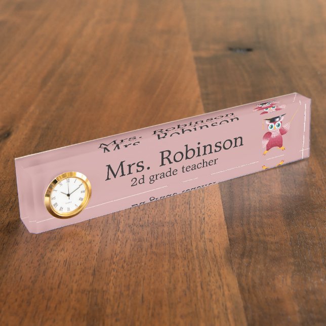 Cute Red Owl Teacher customisable Nameplate (Side)