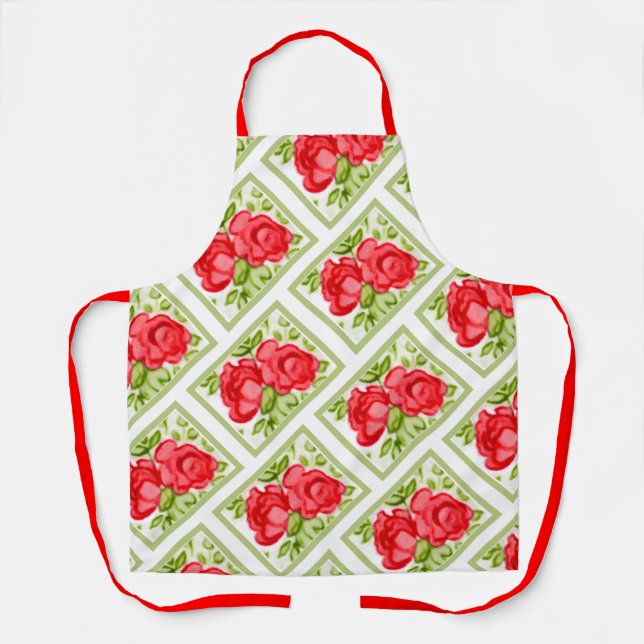 Cute Red Painted Roses Apron (Front)