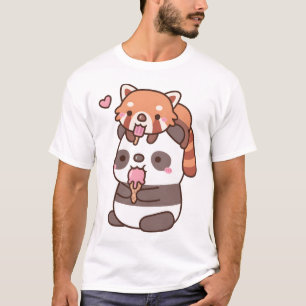 Cute Red Panda And Panda Eating Ice Cream For Summ T-Shirt