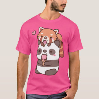 Cute Red Panda And Panda Eating Ice Cream For Summ T-Shirt