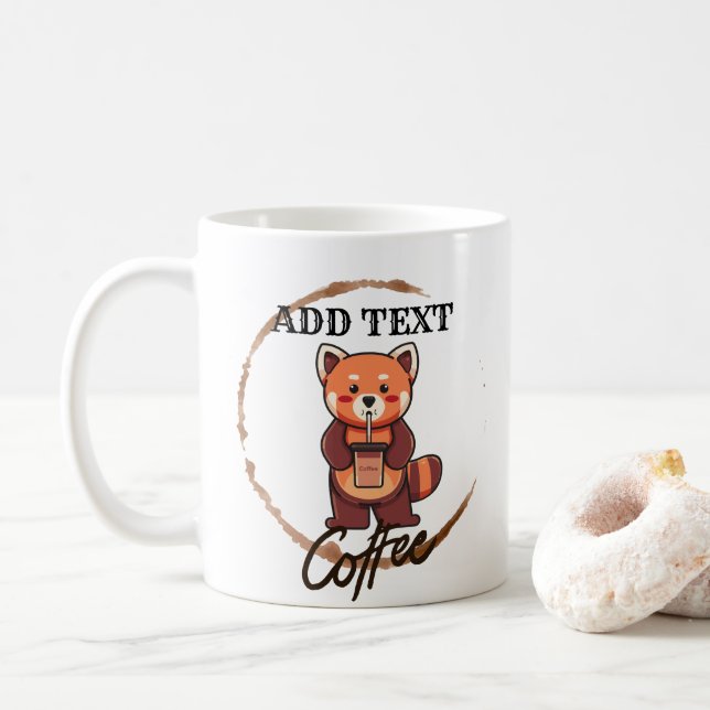 Cute red panda animals coffee Tea custom Shop name Mug (With Donut)