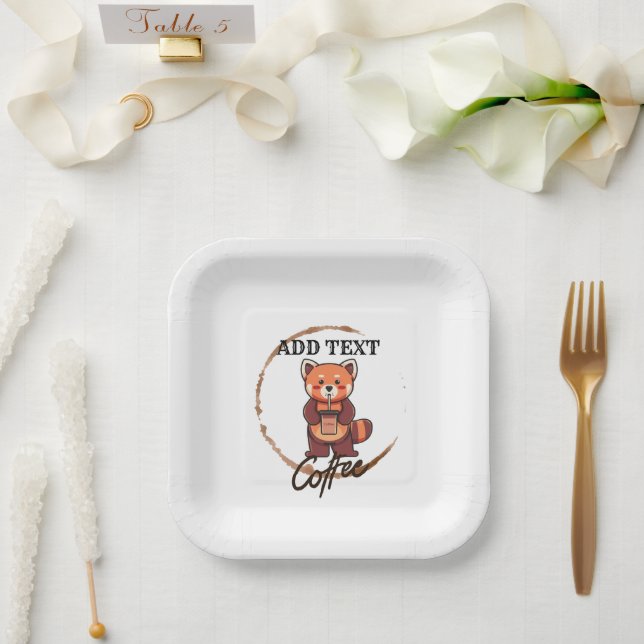 Cute red panda animals coffee Tea custom Shop name Paper Plate (Wedding)