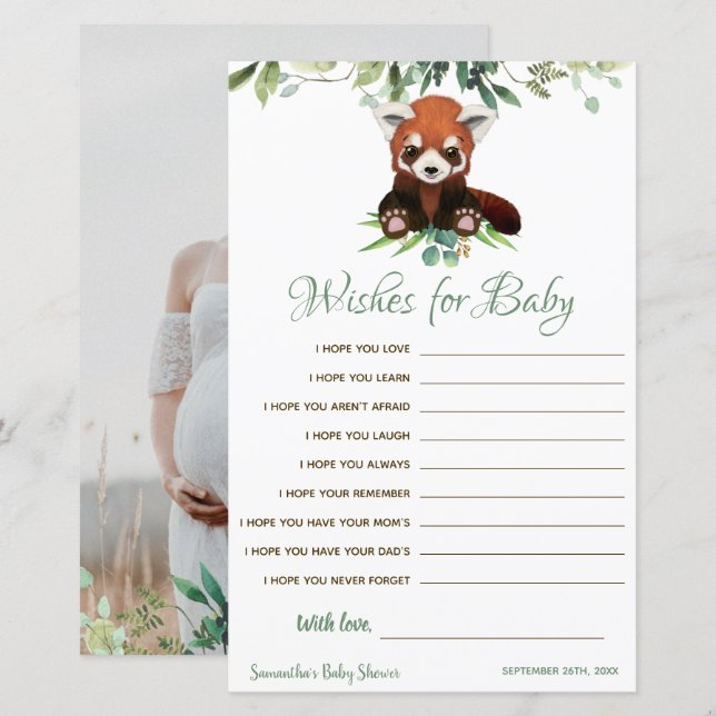 Cute Red Panda Baby Shower Game Wishes for baby (Front/Back)