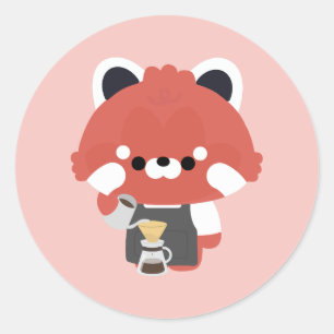 Cute Red Panda Barista Classic Round Sticker