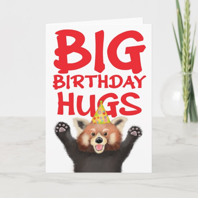 Cute red panda big birthday hugs card (Front)
