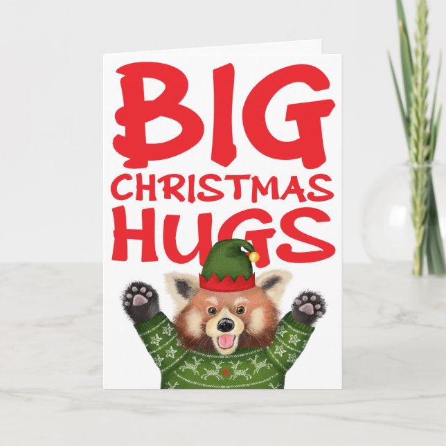 Cute red panda big Christmas hugs card (Front)