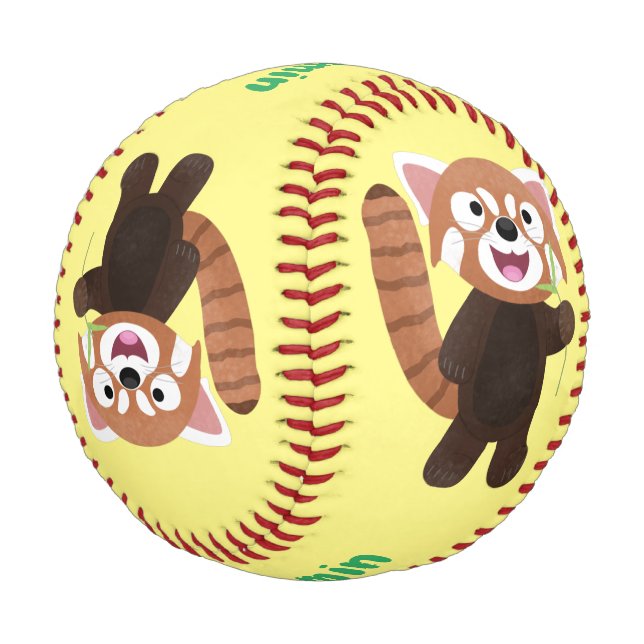 Cute red panda cartoon illustration baseball (Angled)