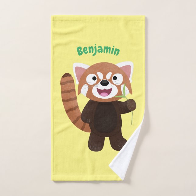 Cute red panda cartoon illustration bath towel set (Hand Towel)