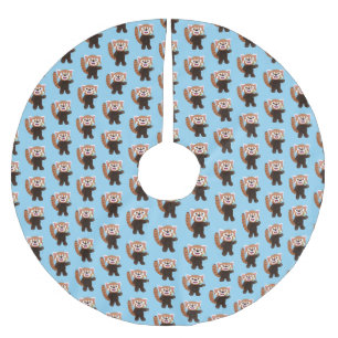 Cute red panda cartoon illustration brushed polyester tree skirt