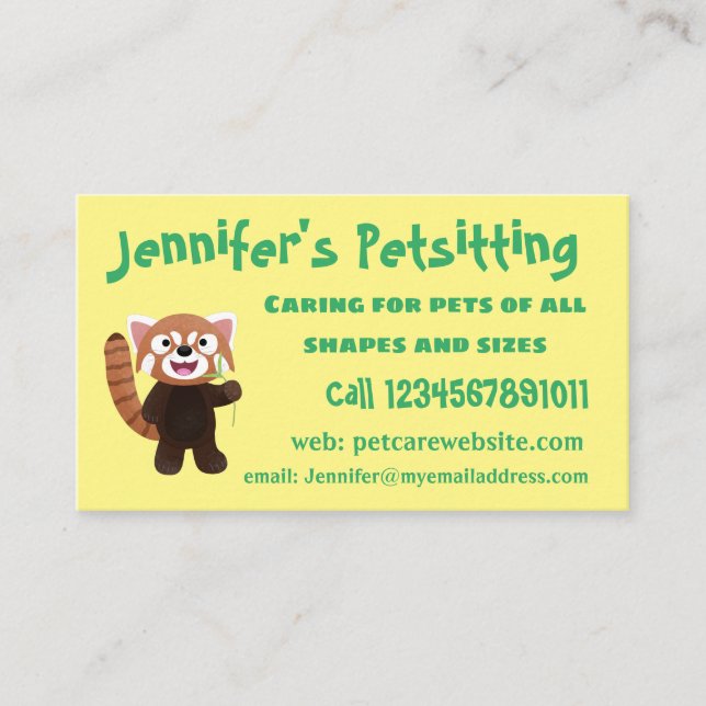 Cute red panda cartoon illustration business card (Front)