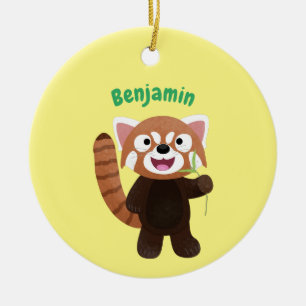 Cute red panda cartoon illustration ceramic tree decoration