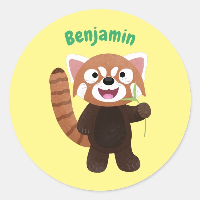Cute red panda cartoon illustration classic round sticker (Front)