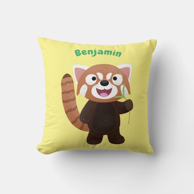 Cute red panda cartoon illustration cushion (Front)