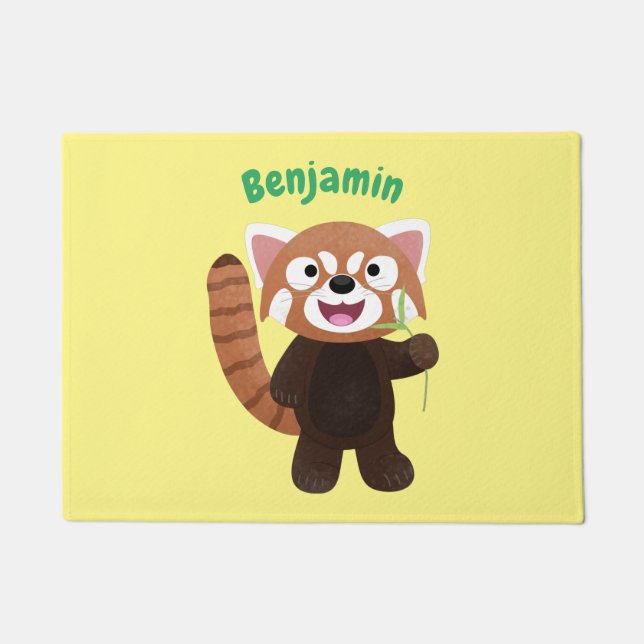 Cute red panda cartoon illustration doormat (Front)