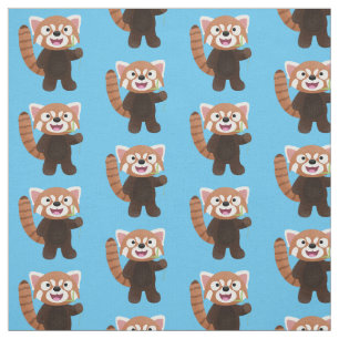 Cute red panda cartoon illustration fabric