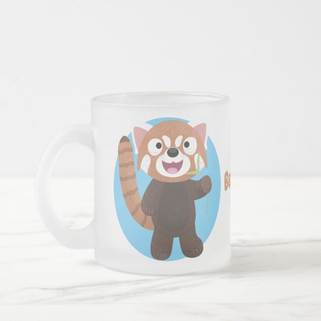 Cute red panda cartoon illustration frosted glass coffee mug (Left)