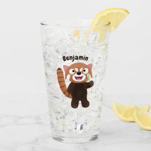 Cute red panda cartoon illustration glass