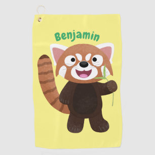 Cute red panda cartoon illustration golf towel