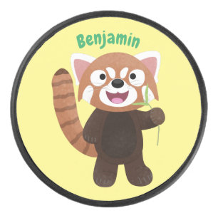 Cute red panda cartoon illustration hockey puck