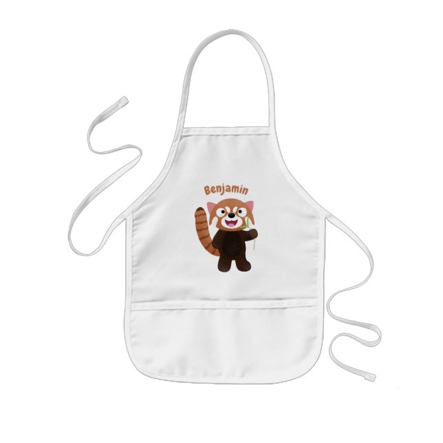 Cute red panda cartoon illustration kids apron (Front)