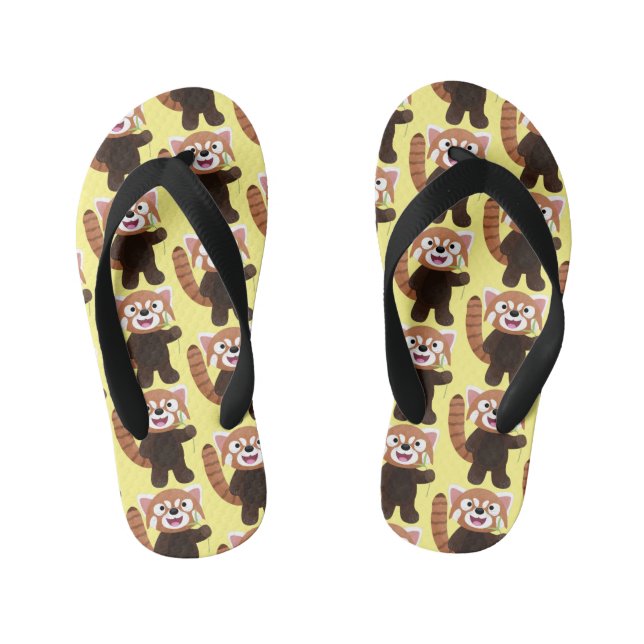 Cute red panda cartoon illustration kid's flip flops (Footbed)