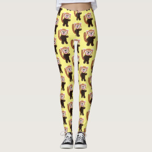 Cute red panda cartoon illustration leggings