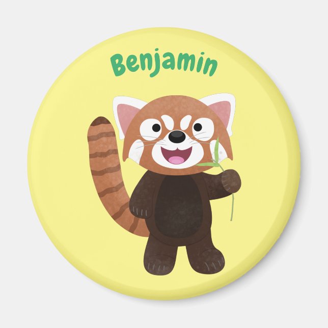 Cute red panda cartoon illustration magnet (Front)