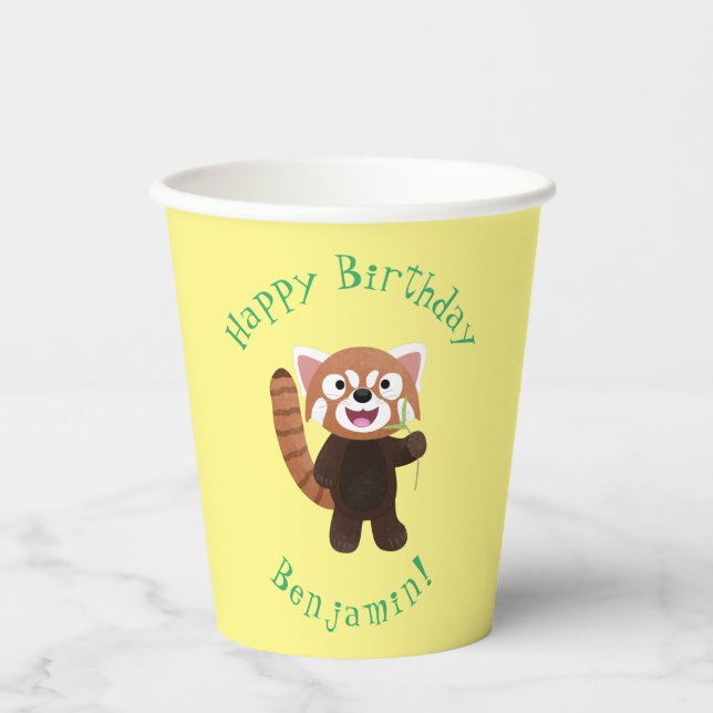 Cute red panda cartoon illustration paper cups (Front)