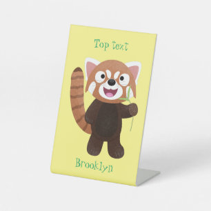Cute red panda cartoon illustration pedestal sign