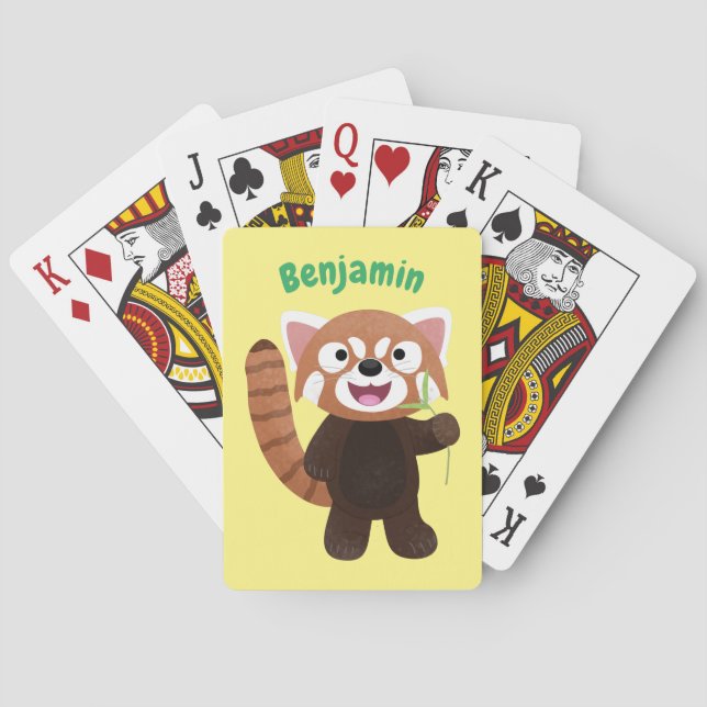 Cute red panda cartoon illustration playing cards (Back)