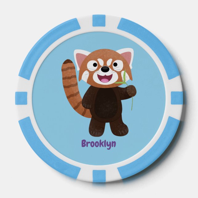 Cute red panda cartoon illustration poker chips (Front)