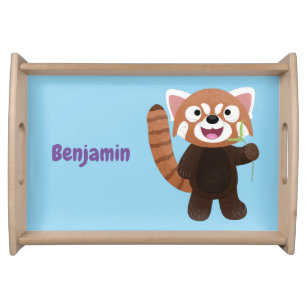 Cute red panda cartoon illustration serving tray