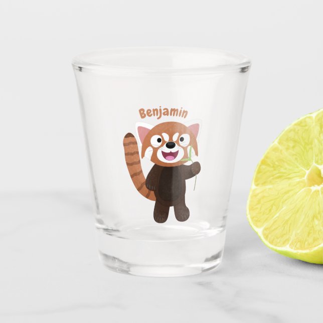 Cute red panda cartoon illustration  shot glass (Front)