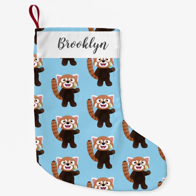 Cute red panda cartoon illustration small christmas stocking (Front)