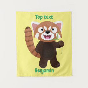 Cute red panda cartoon illustration tapestry