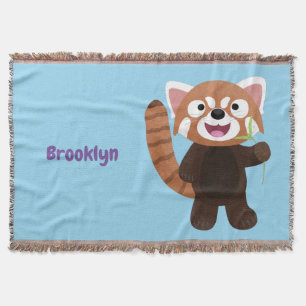 Cute red panda cartoon illustration throw blanket