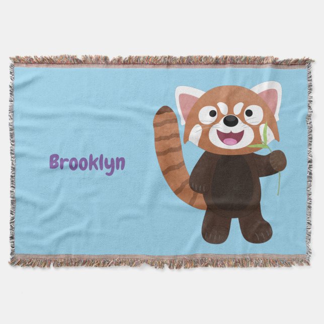 Cute red panda cartoon illustration throw blanket (Front)
