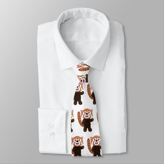 Cute red panda cartoon illustration tie (Tied)