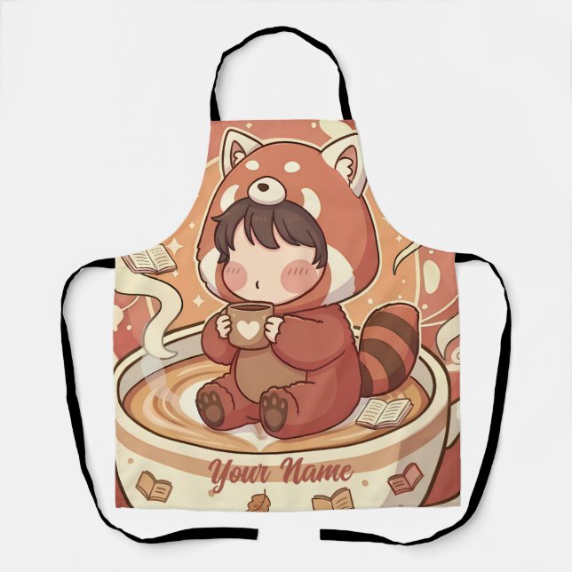 Cute Red Panda Coffee Kitchen Chef Apron (Front)