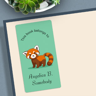 Cute Red Panda Green Bookplate