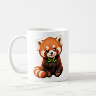 Cute Red Panda Holding Bamboo Coffee Mug