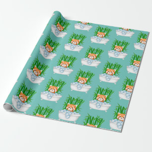 Cute Red Panda in Bubble Bath Bathtub Bamboo Funny Wrapping Paper