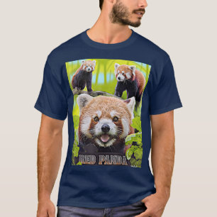 Cute Red Panda In The Wild Montage Illustrated  T-Shirt