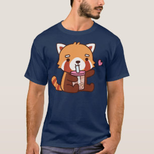 Cute Red Panda Loves Boba Tea T-Shirt