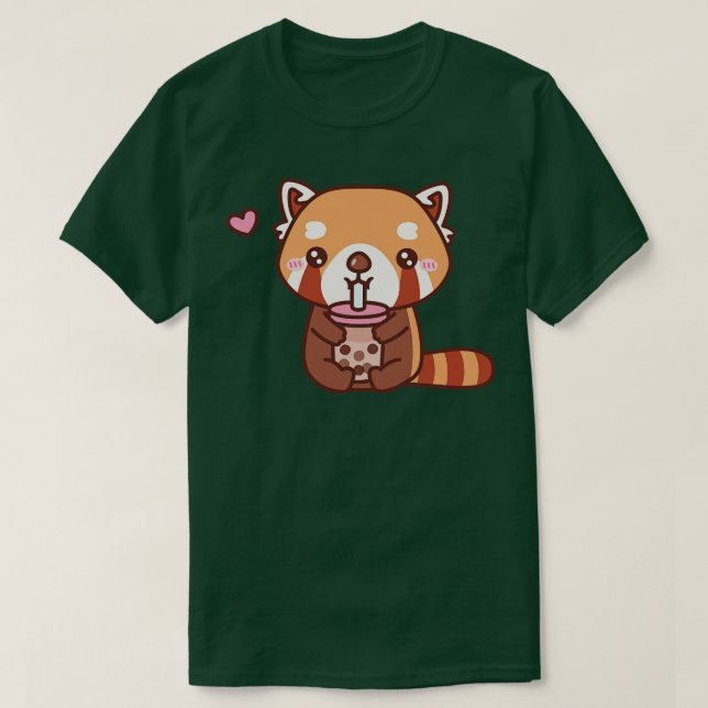 Cute Red Panda Loves Drinking Bubble Tea 1 T-Shirt (Design Front)