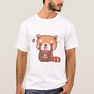 Cute Red Panda Loves Drinking Bubble Tea T-Shirt