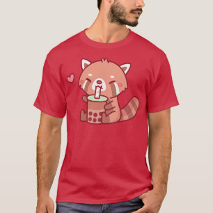Cute Red Panda Loves Drinking Bubble Tea T-Shirt