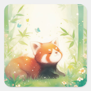 Cute Red Panda Napping in Bamboo Forest Square Sticker